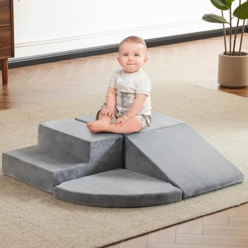 Jela 4Pcs Soft Velvet Foam Climbing Blocks for Toddlers – Indoor Soft Play Set